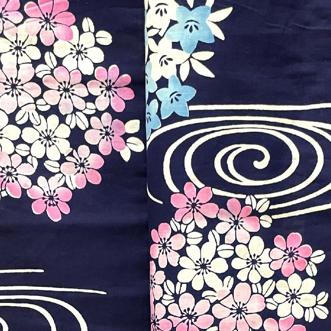 浴衣 しつけ糸付き 未使用品 濃紺色 紫陽花 木綿 Sランク 単衣 身丈151.5cm 裄丈64.5cm 紺系 1118002712218