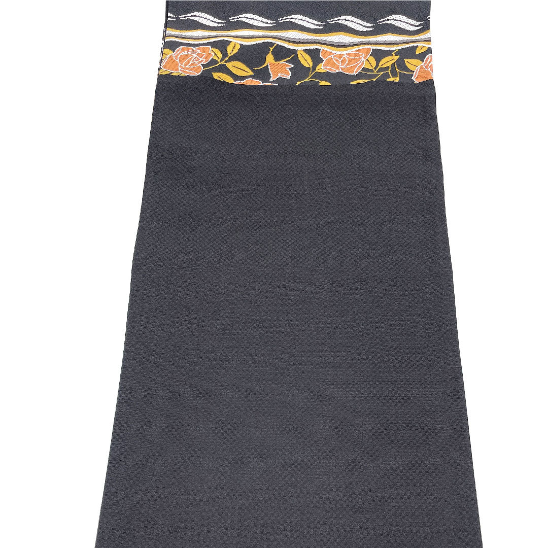 (未仕立)袋帯 薔薇 横段 幾何学模様 帯丈450cm 正絹 NEWランク 六通 セミフォーマル 黒系 1123002551310