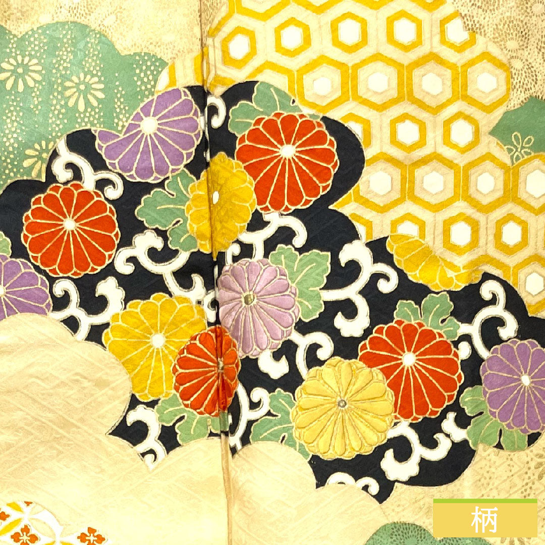 訪問着 正絹 袷 身丈160cm 裄丈63cm 緋色 京友禅 刺繡 吉祥文様 一つ紋(縫紋) 五三桐 Sランク 朱系 1112003752416