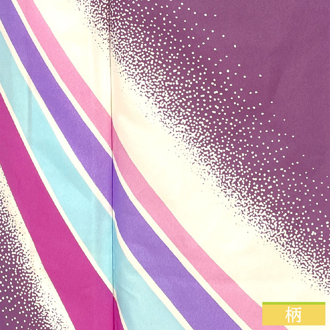 Homongi (formal kimono) made of polyester, single layer, length 161.5cm, sleeve length 66.5cm, aoi-iro (blue color), washable kimono, A rank, purple, 1112005383420