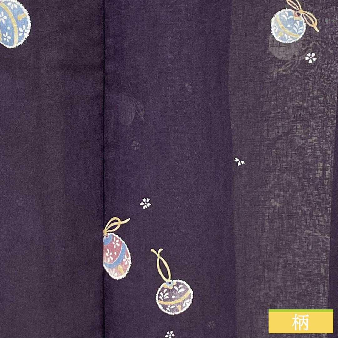夏物 ポリエステル 小紋 身丈162cm 裄丈66cm 紫黒色(しこくしょく) 小花 鈴 洗える着物 紗 Sランク 紫系 1132002332420