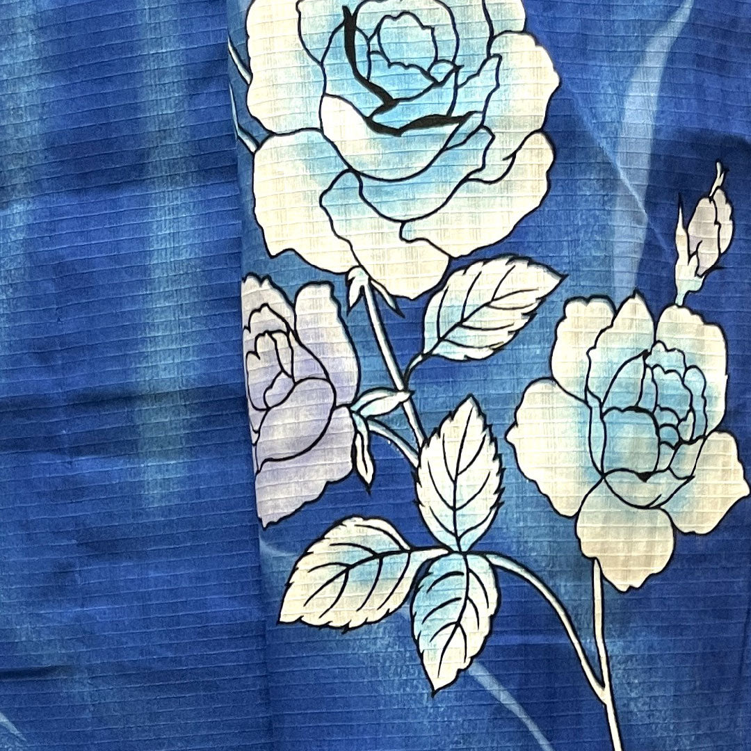 Yukata with basting thread, unused, lapis lazuli, rose, cotton, S rank, single layer, length 164.5cm, sleeve length 65.5cm, blue, 1118002932417