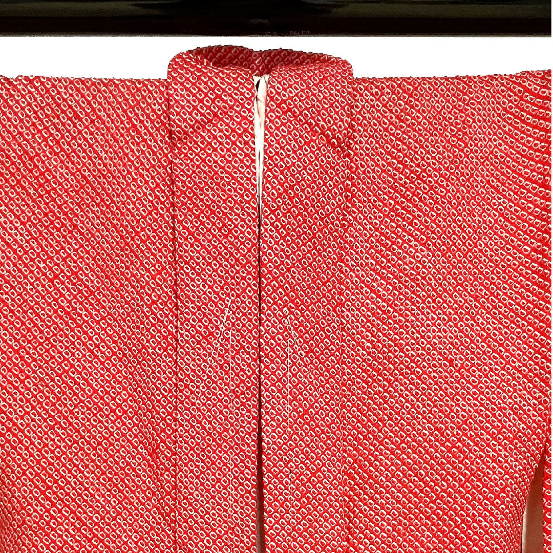 羽織 身丈86cm 裄丈63cm 土耳古赤色 絞り 正絹 Sランク 袷 赤系 1117000292912