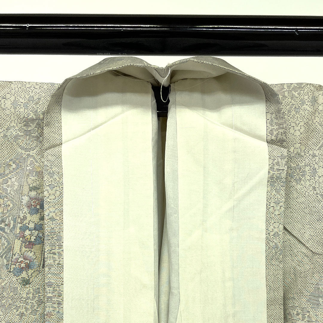 白大島紬 身丈163cm 裄丈66cm 花更紗模様 7マルキ 正絹 Aランク 袷 白系 1116000573311