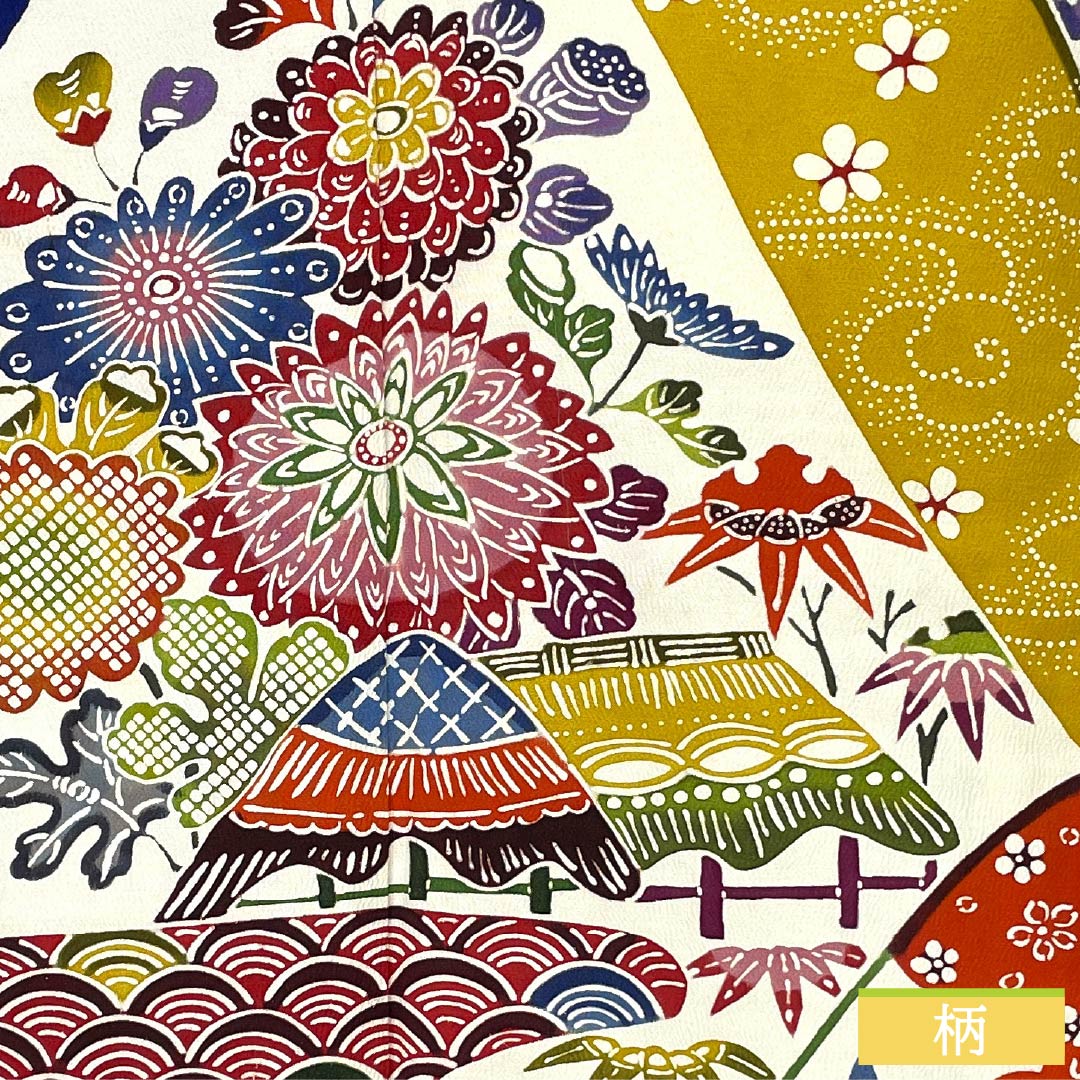 訪問着 正絹 Bランク 袷 身丈167.5cm 裄丈64.5cm 瑠璃色(るりいろ) 京紅型 紅型調 風景模様 半衿付き 青系 1112006684517