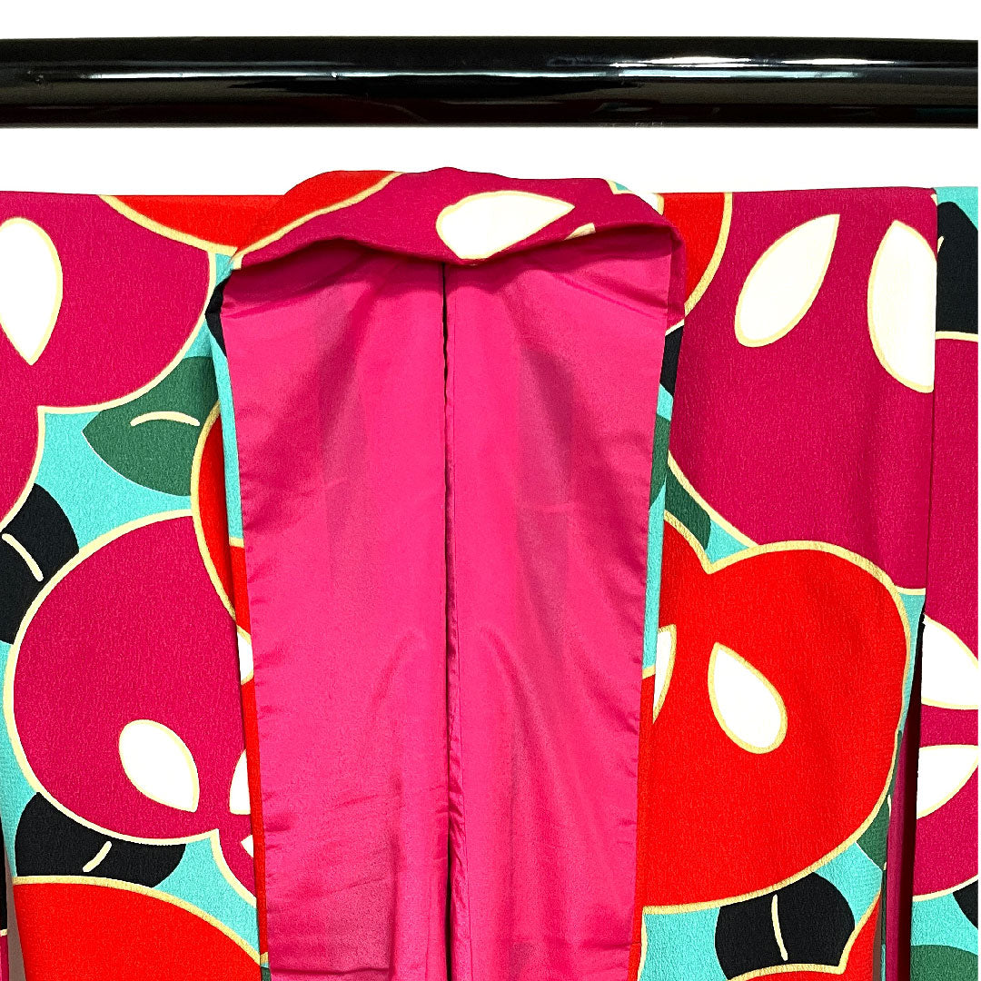 Long-sleeved kimono, length 171cm, sleeve length 67cm, lined, floral greenish blue, washable kimono, Tachibana, poly, S rank, blue, 1113001002617