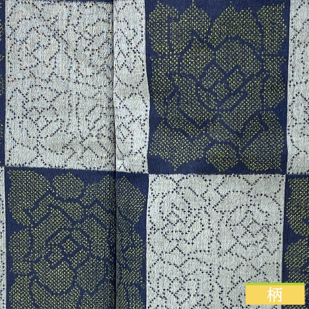Pure silk tsumugi (pongee) kimono, S rank, length 159cm, sleeve length 63cm, gray and navy blue, checkered and abstract patterns, single layer, gray tones, product number 1116004682322