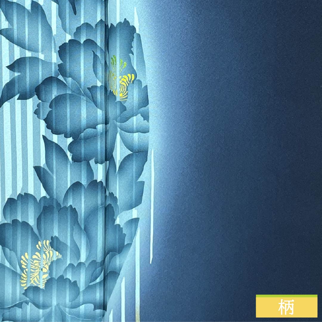 振袖 正絹 Aランク 身丈161cm 裄丈62.5cm 袷 印度藍色(いんどあいいろ) 京友禅 牡丹 紅葉 紺系 1113002833418