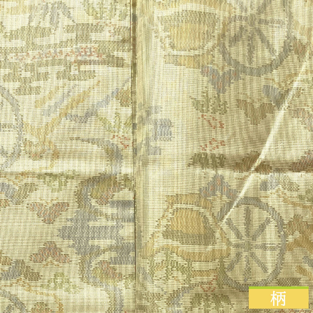 大島紬 正絹 身丈157.5cm 裄丈64.5cm 蕎麦切色 緯総絣 風景模様 Aランク 袷 ベージュ系 1116002883325