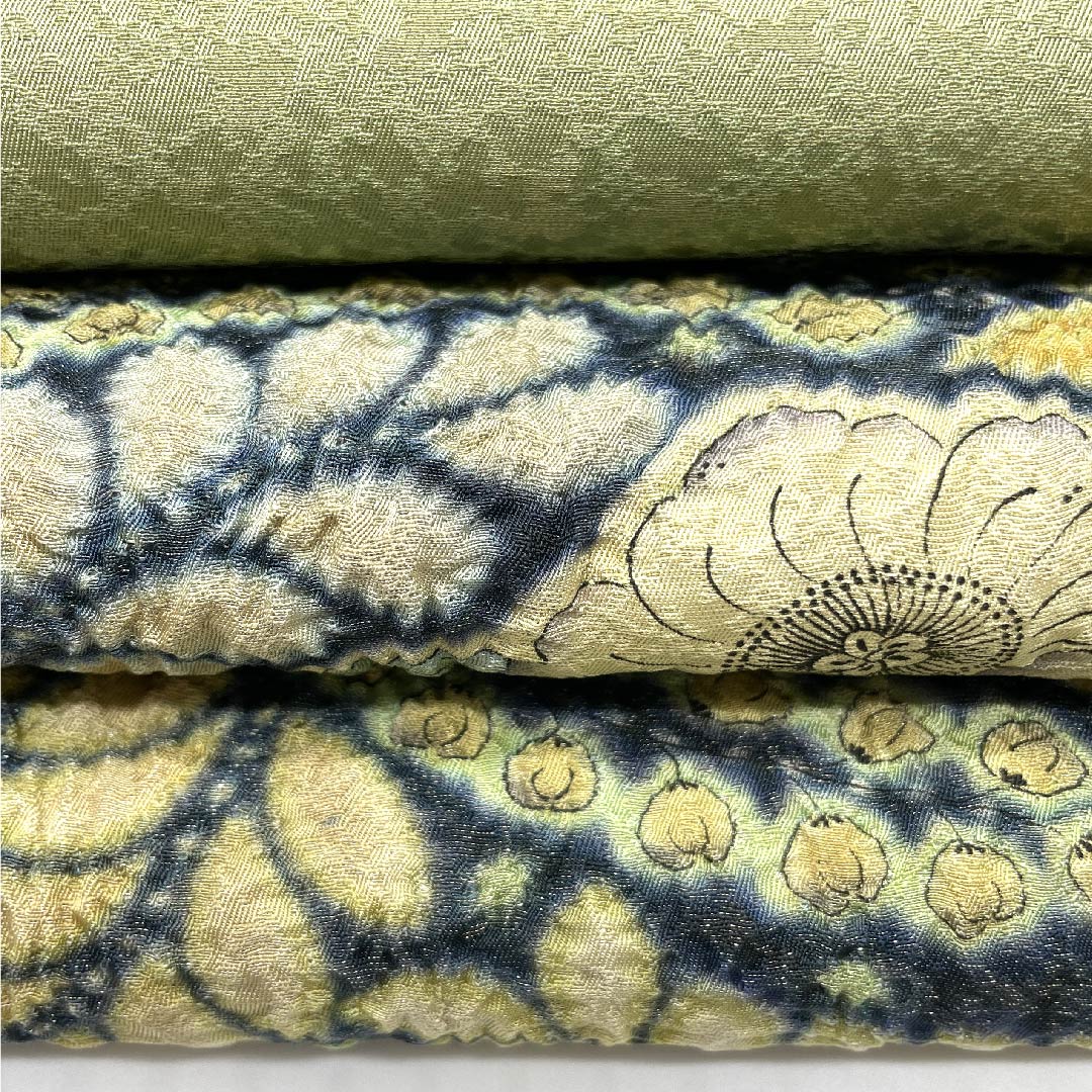 袋帯 島松鼠色(しままつねずいろ) 利休色(りきゅういろ) 辻ヶ花 帯丈456cm 正絹 Aランク ポイント柄 フォーマル 緑系 1123007523419