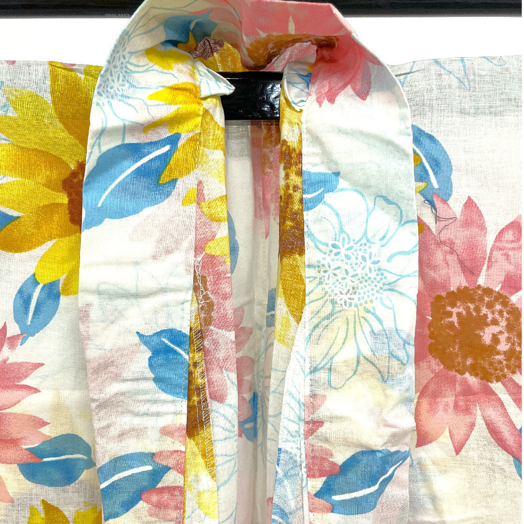 浴衣 向日葵 木綿 Sランク 単衣 身丈163cm 裄丈67cm 白系 1118000852411