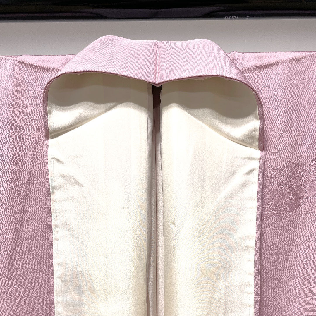 訪問着 袷 身丈153.5cm 裄丈61.5cm 帯紅色 風景模様 ボカシ染 正絹 Sランク ピンク系 1112002202213