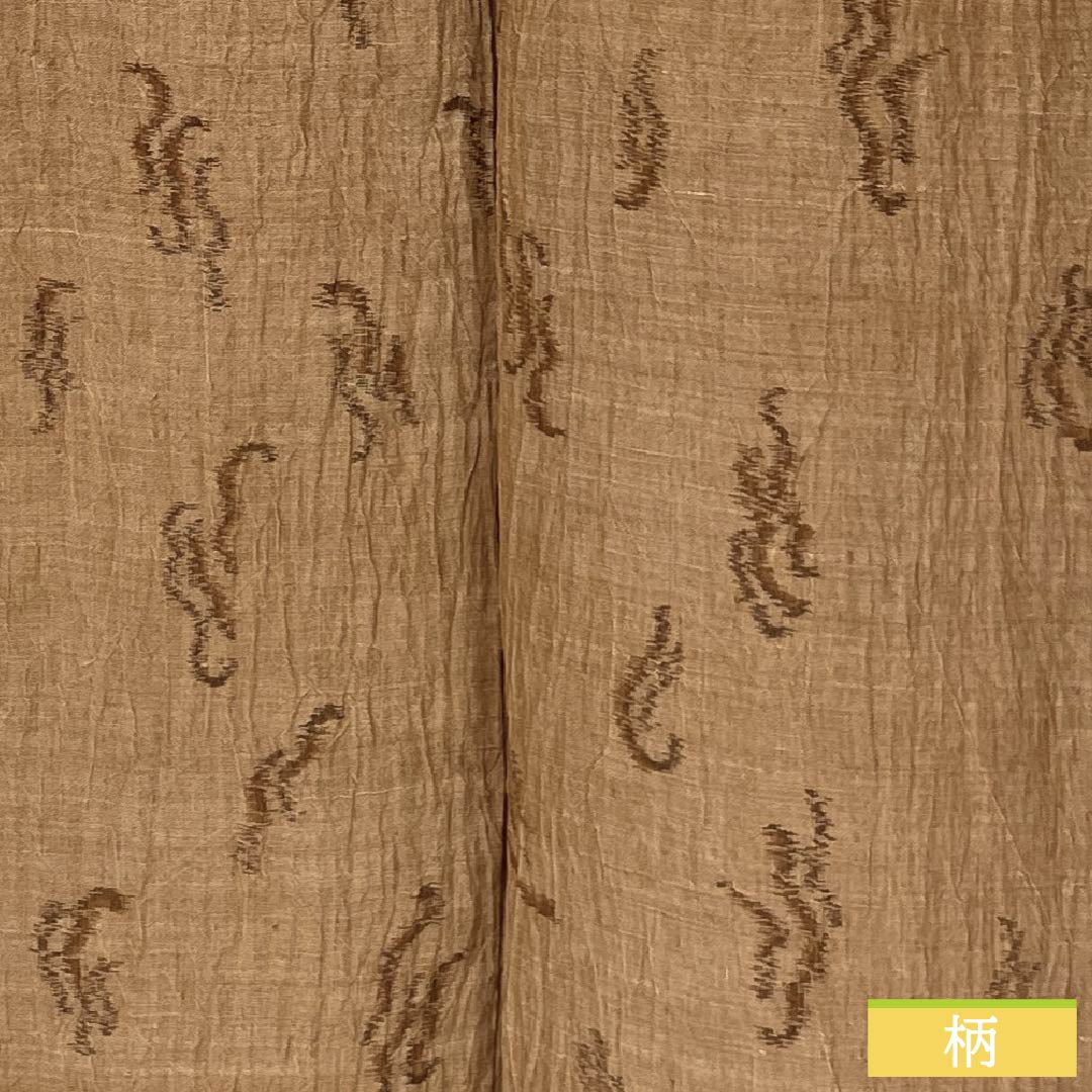 夏物 麻 紬 Sランク 身丈153.5cm 裄丈62cm 薄茶色(うすちゃいろ) 小千谷縮 抽象模様 紗 茶系 1132003792214
