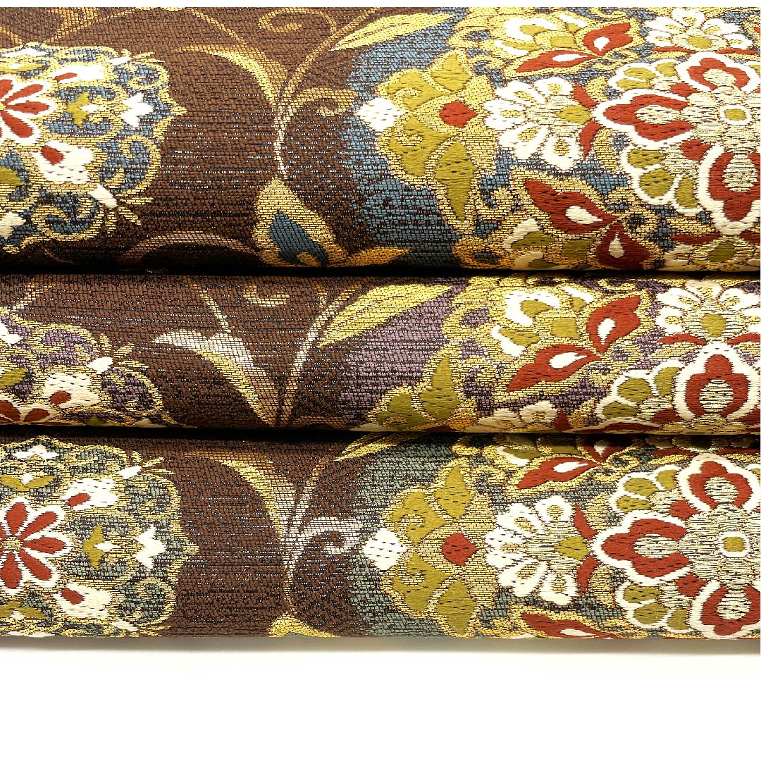 袋帯 濃茶色(こいちゃいろ) 古渡更紗 帯丈400cm 正絹 Sランク 六通 フォーマル 茶系 1123002842314