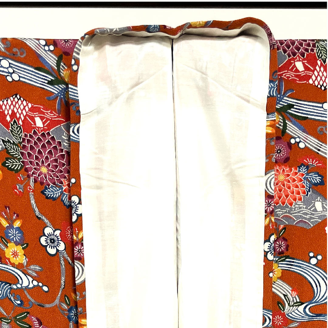 小紋 身丈157.5cm 裄丈64.5cm 袷 赭色 京紅型 草花模様 正絹 Sランク 茶系 1115002462314