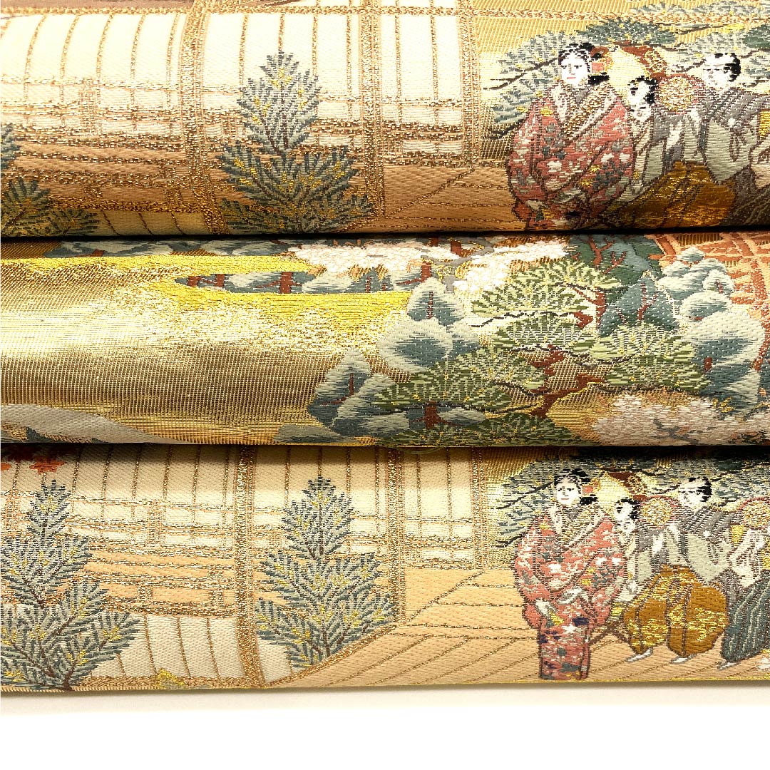 袋帯 金色 時代人物模様 帯丈440cm 正絹 Aランク 六通 フォーマル 金系 1123003133321