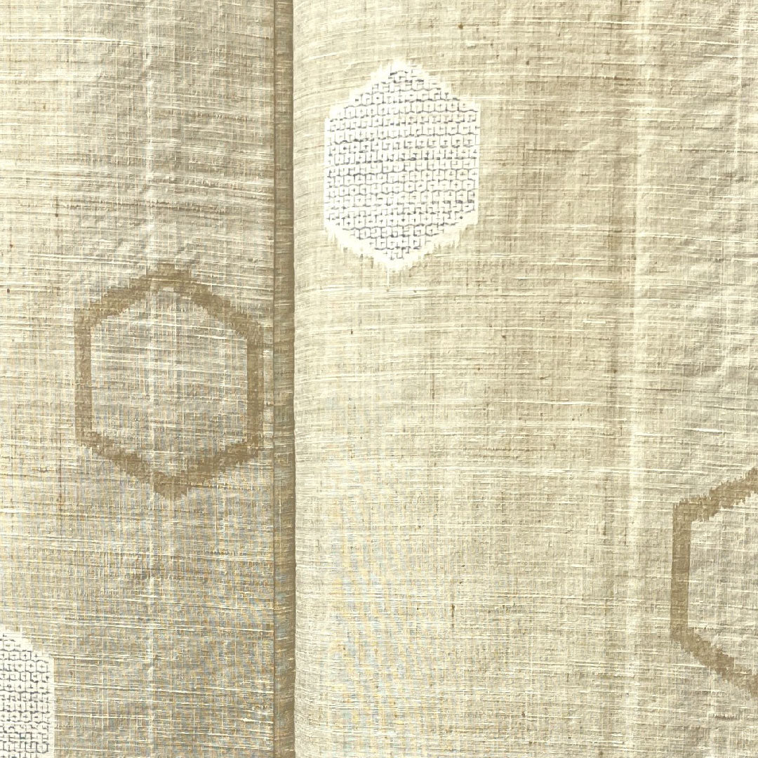 紬 身丈161.5cm 裄丈63.5cm 練色 亀甲 正絹 Sランク 単衣 クリーム系 1116002452415