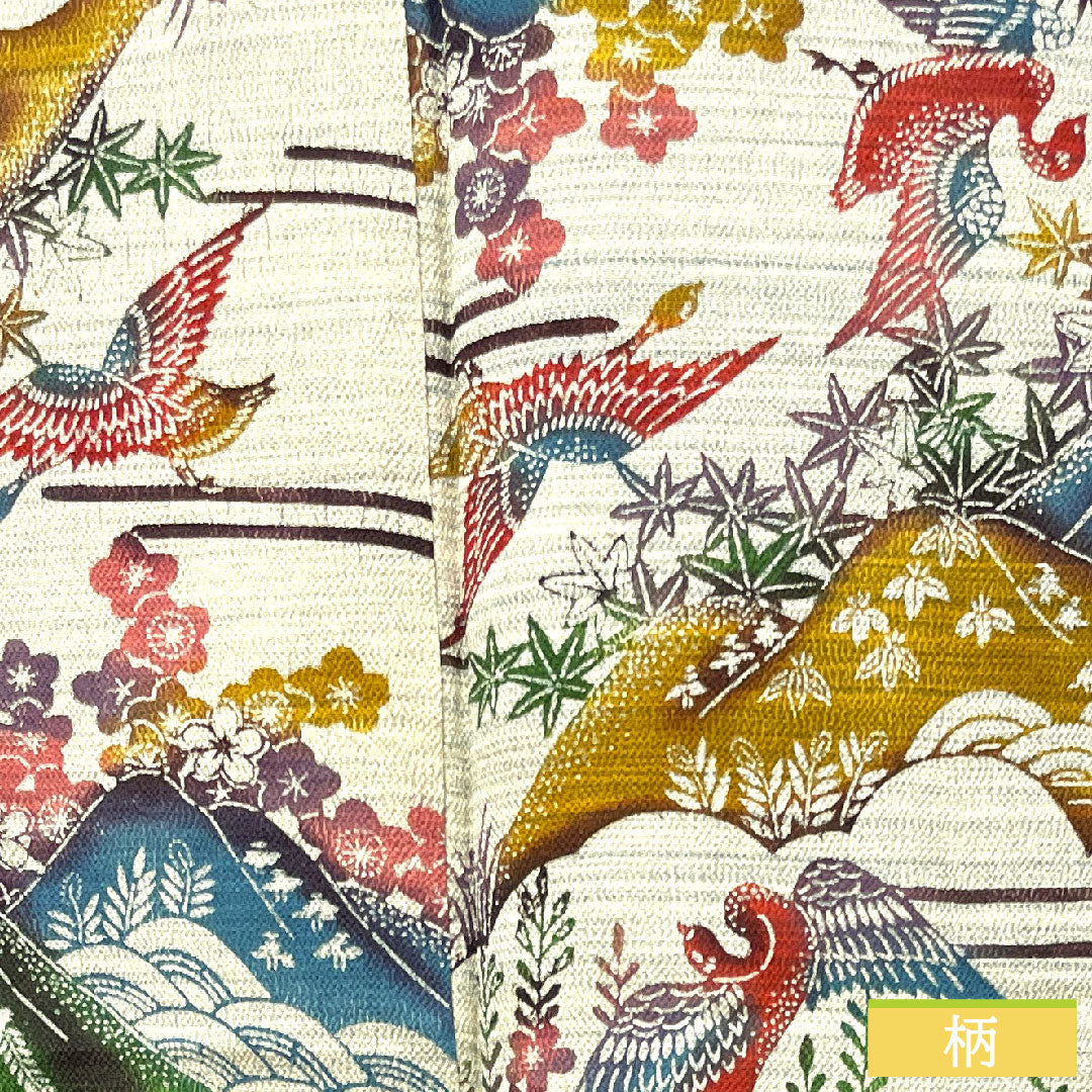 小紋 正絹 身丈161.5cm 裄丈63.5cm 袷 京紅型 梅 鶴 遠山 Sランク グラデーション系 1115003562499