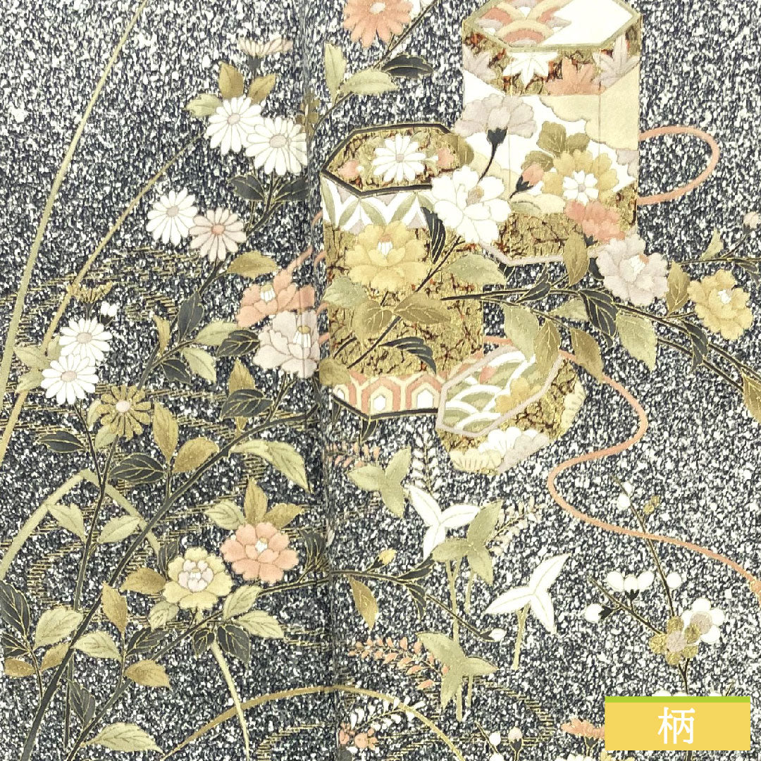 訪問着 正絹 袷 身丈155cm 裄丈62.5cm 京友禅 タタキ染 草花模様 Sランク モノトーン 1112004412327