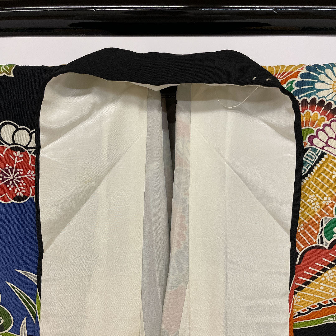 振袖 身丈160cm 裄丈68cm 袷 京紅型 松竹梅 正絹 Aランク 黒系 1113000363410