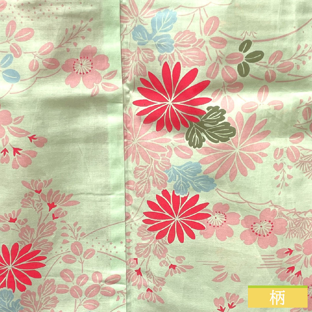 浴衣 木綿 身丈168.5cm 裄丈64cm Sランク 単衣 緑系 白緑色(びゃくろくいろ) 菊 桜 萩 1118004682519