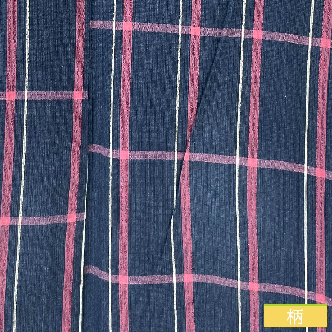 浴衣 木綿 身丈154cm 裄丈65cm Bランク 単衣 紺系 印度藍色(いんどあいいろ) しじら織 格子 1118005624218