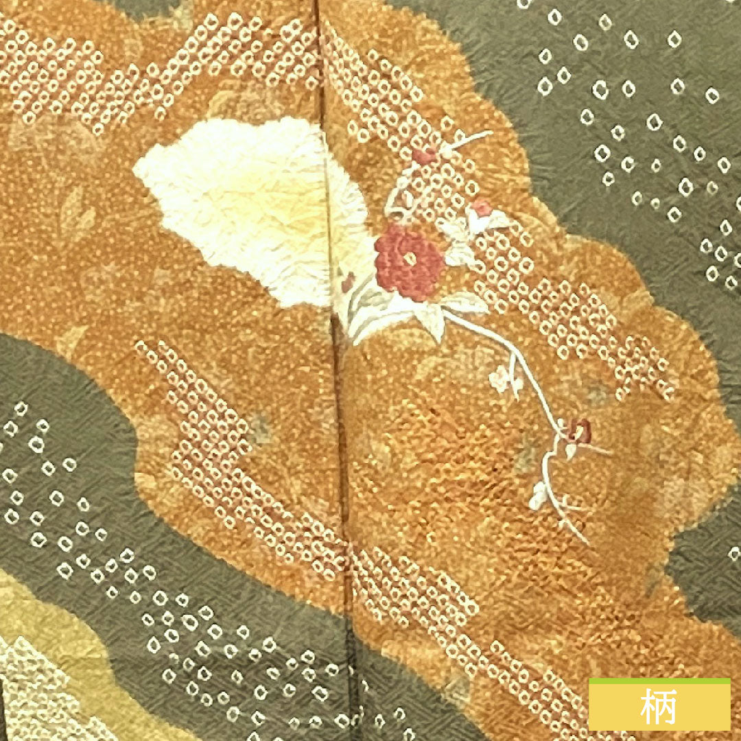 訪問着 正絹 袷 身丈162.5cm 裄丈66.5cm 砂色 刺繡 部分絞り スーパー鈴ガード Sランク グレー系 1112003632422