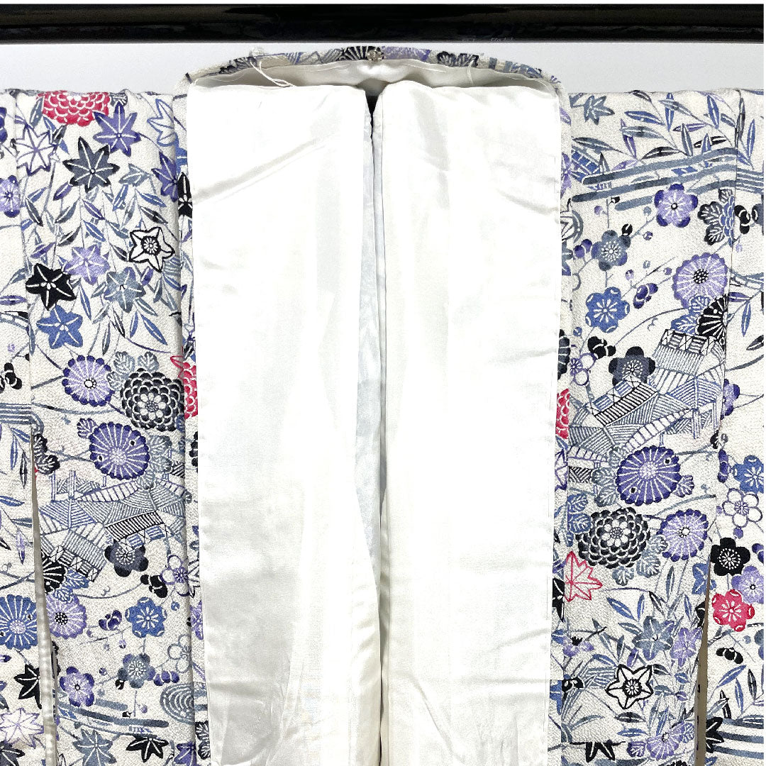 Komon, Length 155cm, Sleeve length 62cm, Awase, Kyoto Bingata, Chayatsuji pattern, Pure silk, S rank, White, 1115002192311