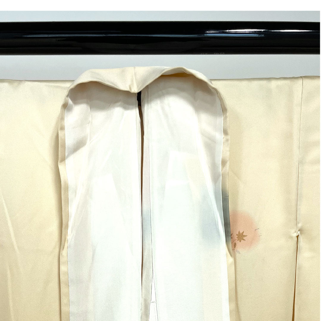 訪問着 袷 身丈162cm 裄丈64cm 肌色 京友禅 刺繡 草花模様 正絹 Bランク クリーム系 1112001614415