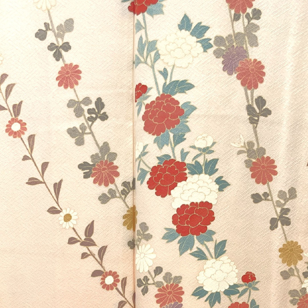 訪問着 正絹 袷 身丈159.5cm 裄丈63cm 薄桜色 京友禅 草花模様 しつけ糸付き 未使用品 Sランク ピンク系 1112003142313