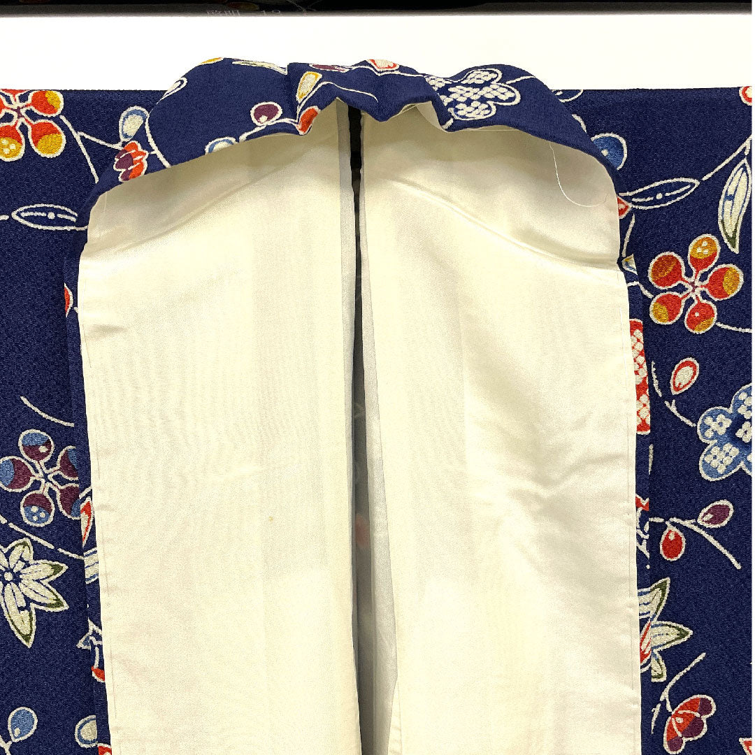 小紋 身丈155cm 裄丈62cm 袷 京紅型 松竹梅 花模様 正絹 Sランク 紺系 1115001202318