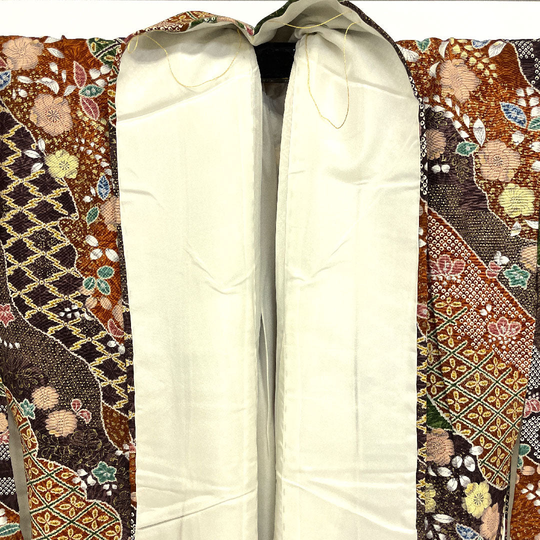 小紋 身丈160cm 裄丈65cm 袷 辻ヶ花 正絹 Sランク 茶系 1115000722314