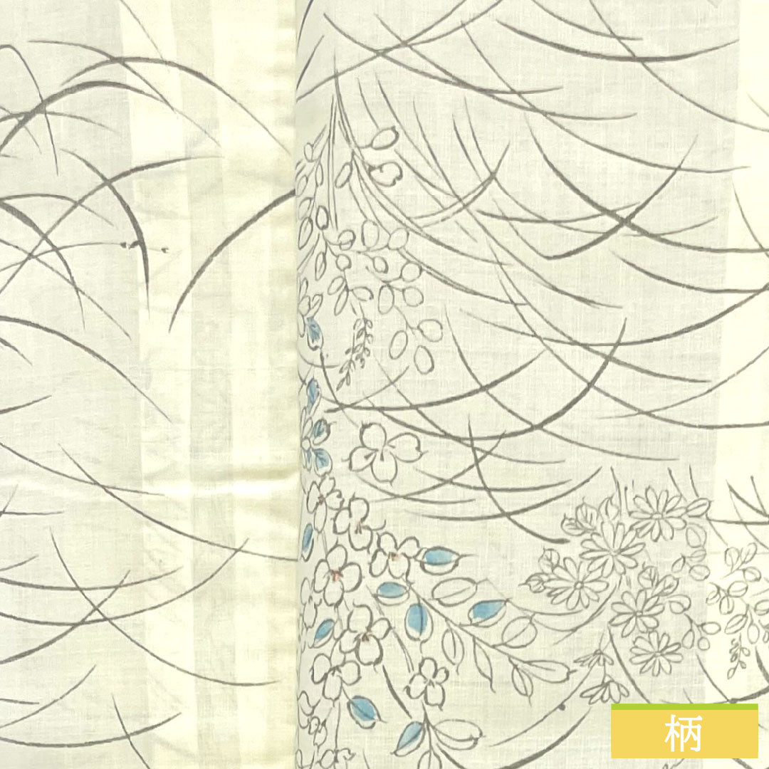 夏物 正絹 紬 身丈151cm 裄丈60.5cm 白百合色(しらゆりいろ) 草花模様 紗 Sランク クリーム系 1132001862215