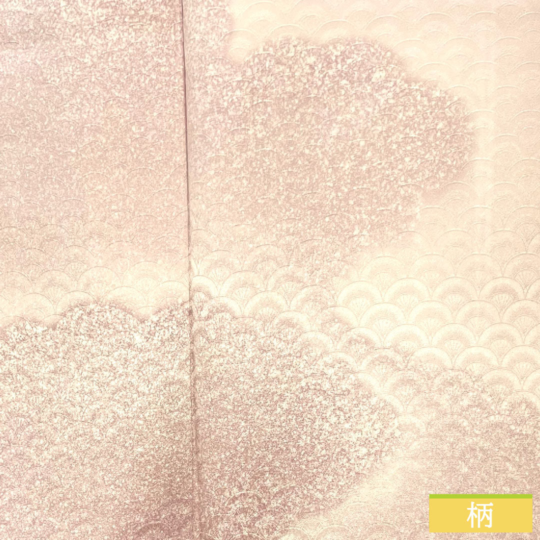 色無地 正絹 身丈164.5cm 裄丈63.5cm 桜色(さくらいろ) 扇 無地訪問着 袷 紋なし Aランク ピンク系 1114001393413