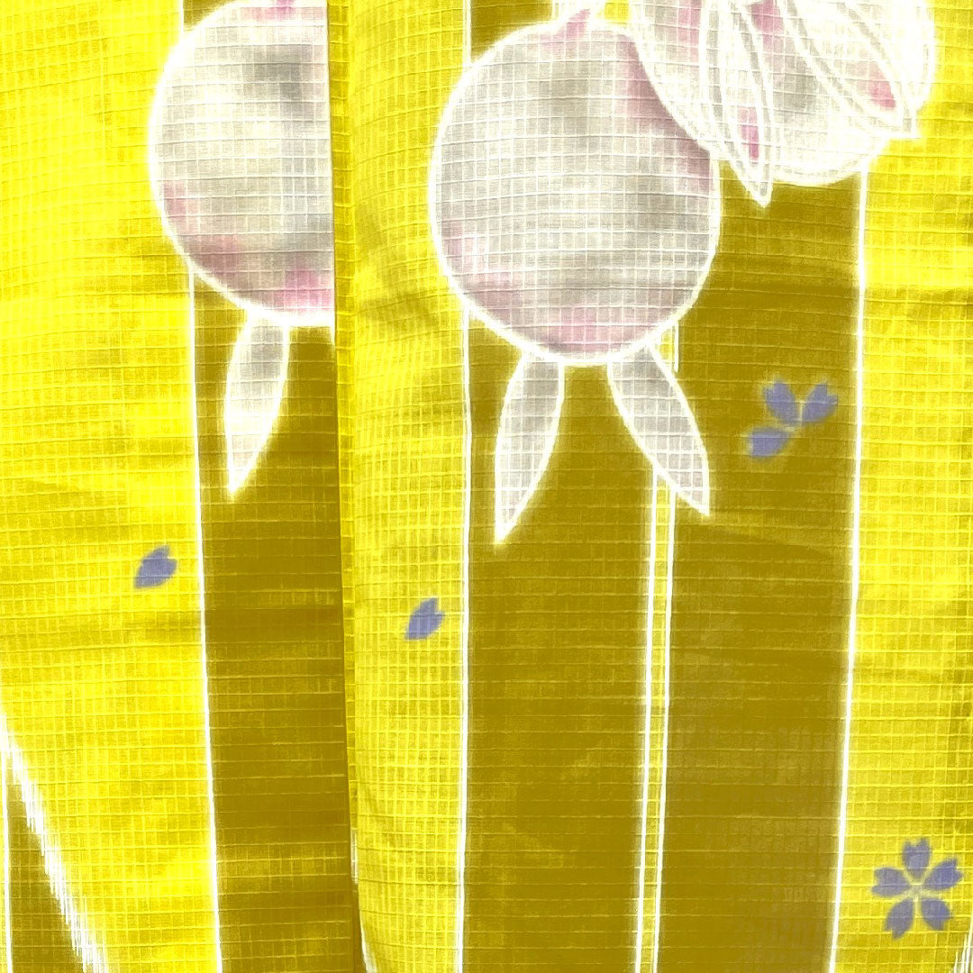 浴衣 苅安色 ウサギ 矢羽根 桜 木綿 Aランク 単衣 身丈165cm 裄丈67cm 黄系 1118001963523
