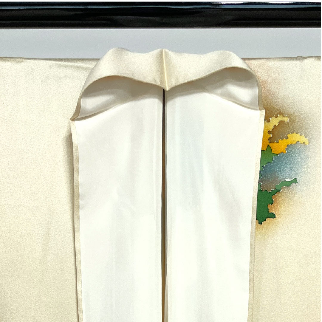 訪問着 袷 身丈152cm 裄丈60cm 砥粉色 風景模様 正絹 Aランク クリーム系 1112001873215