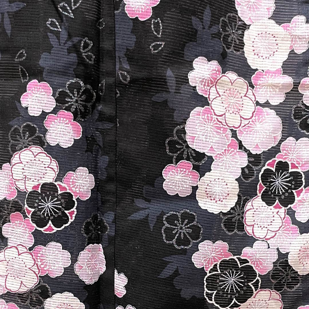 浴衣 黒色 桜 ラメ 木綿 Sランク 単衣 身丈165cm 裄丈65.5cm 黒系 1118004272510