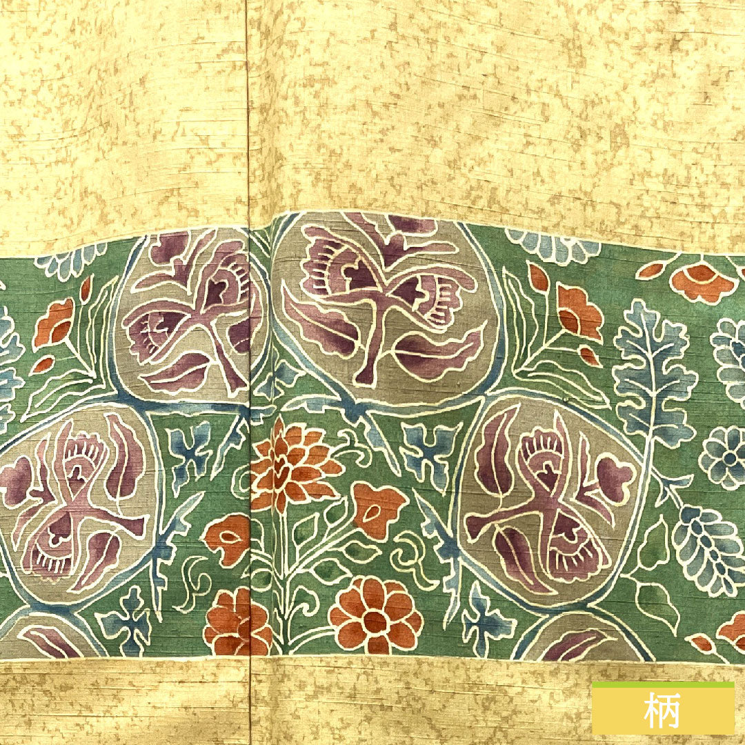 訪問着 正絹 袷 身丈158cm 裄丈65cm 胡桃色 紬地 更紗模様 しつけ糸付き Sランク 黄系 1112003322323