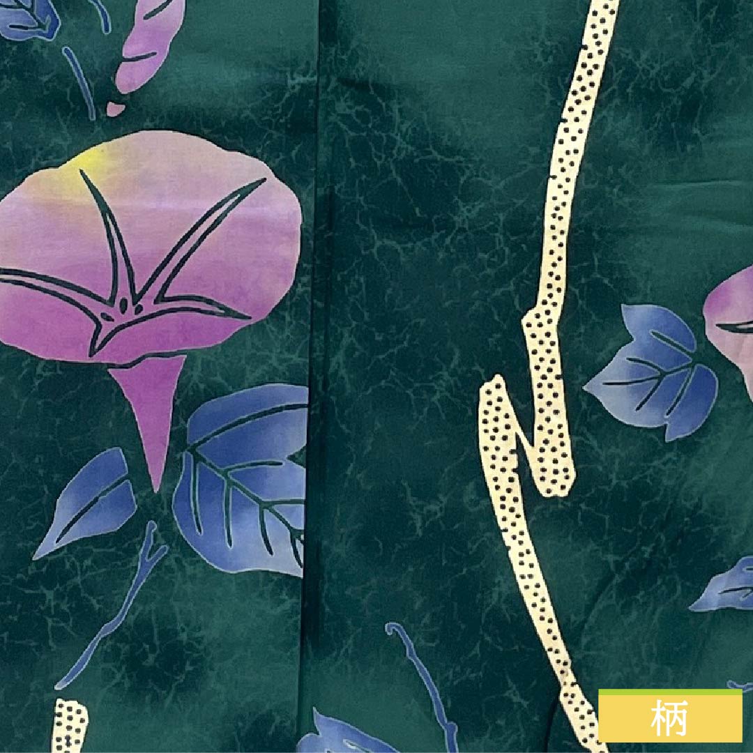 浴衣 木綿 身丈162cm 裄丈63cm Sランク 単衣 緑系 蒼黒色(そうこくいろ) 朝顔 1118006622419