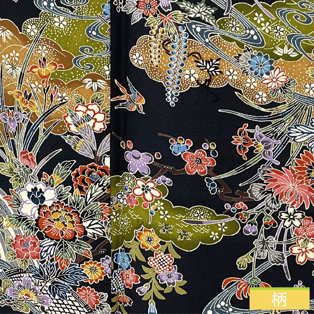 小紋 正絹 身丈169cm 裄丈68cm 袷 琉球紅型 手挿調小紋 西村英明 伝統工芸士 しつけ糸付き Sランク 黒系 1115005962510