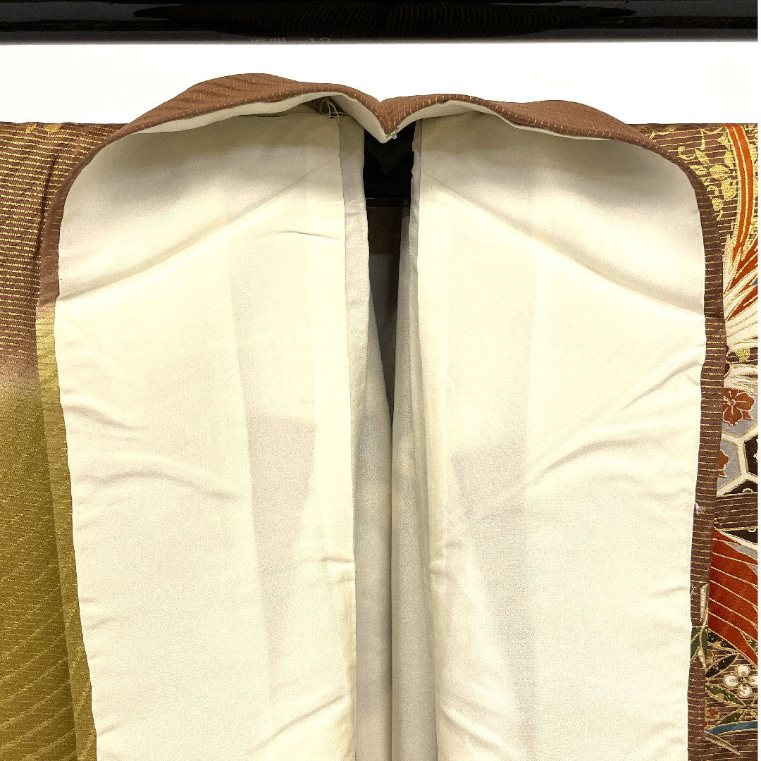 訪問着 袷 身丈165.5cm 裄丈68cm 京友禅 鳳凰 吉祥文様 正絹 Aランク 茶系 1112001063514