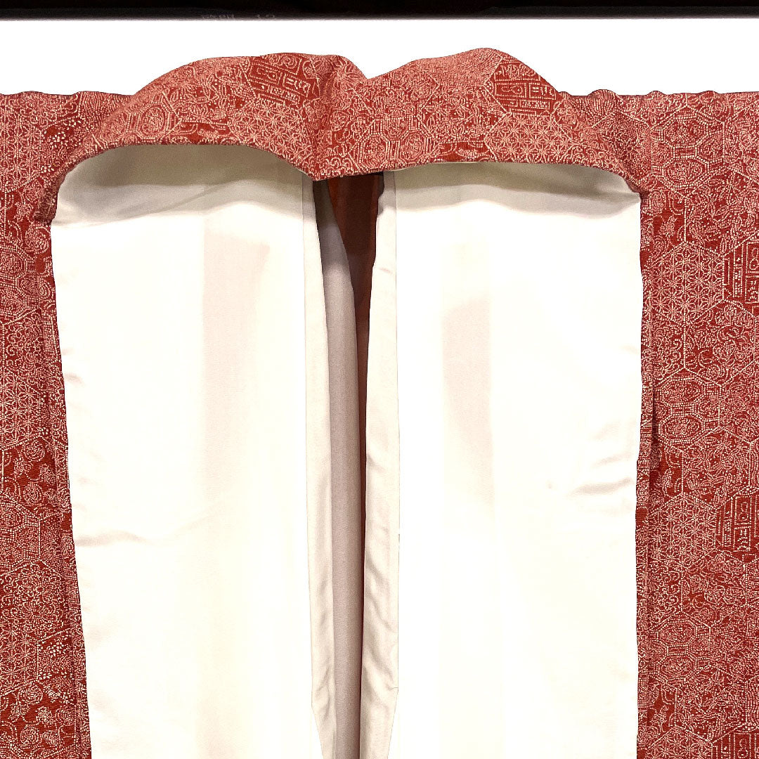 小紋 身丈164cm 裄丈64cm 袷 蝶と孔雀の羽 正絹 Sランク 朱系 1115000572316