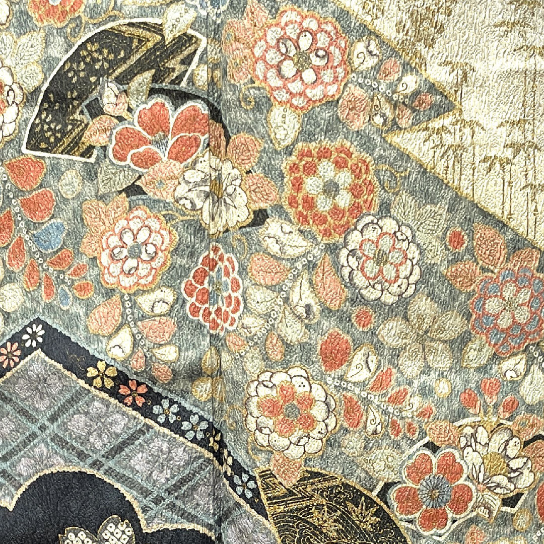 訪問着 正絹 袷 身丈166cm 裄丈66cm 水銀色 京友禅 辻ヶ花 Sランク グレー系 1112003062522