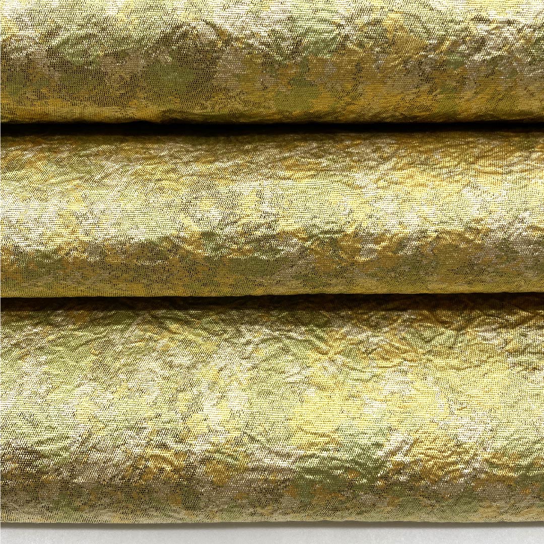 Fukuro Obi (light green obi) Asukaori Tenmoku foil Reversible Geometric pattern Length 432cm Pure silk A rank Six-way Semi-formal Gold 1123008033321