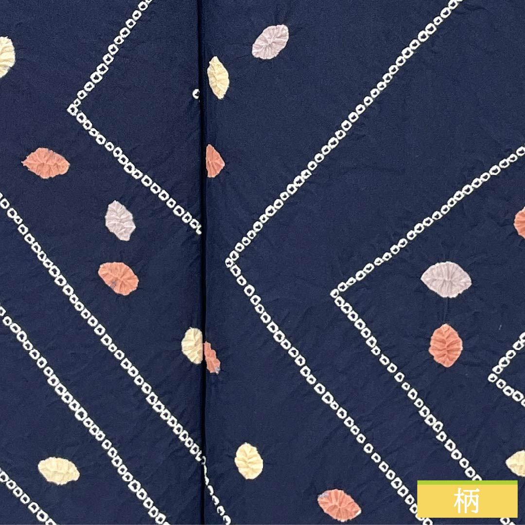 小紋 正絹 Sランク 身丈154.5cm 裄丈62.5cm 袷 濃紺色(のうこんいろ) 線 小帽子絞り しつけ糸付き 紺系 1115006762218