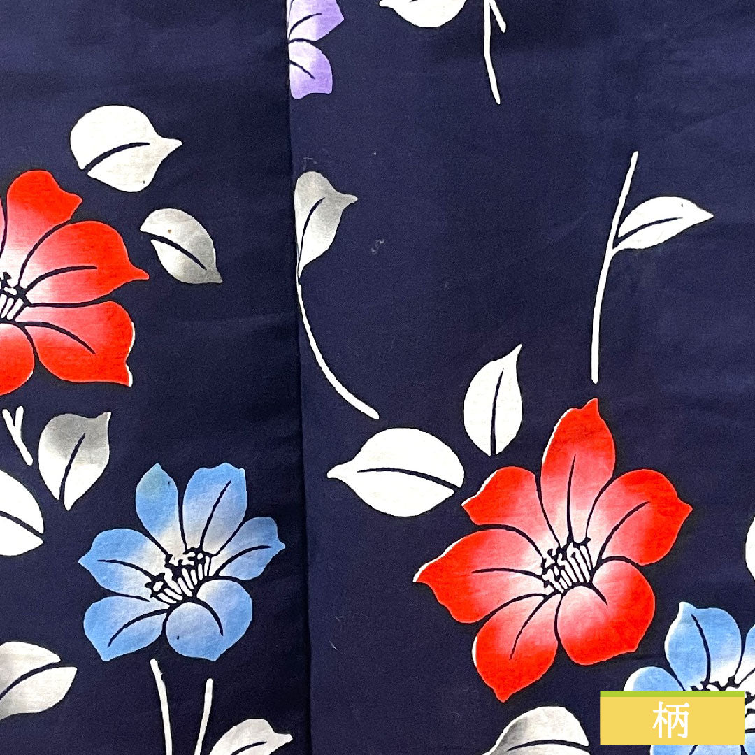 浴衣 木綿 身丈157cm 裄丈62.5cm Aランク 単衣 紺系 濃紺色(のうこんいろ) 椿 1118004593318