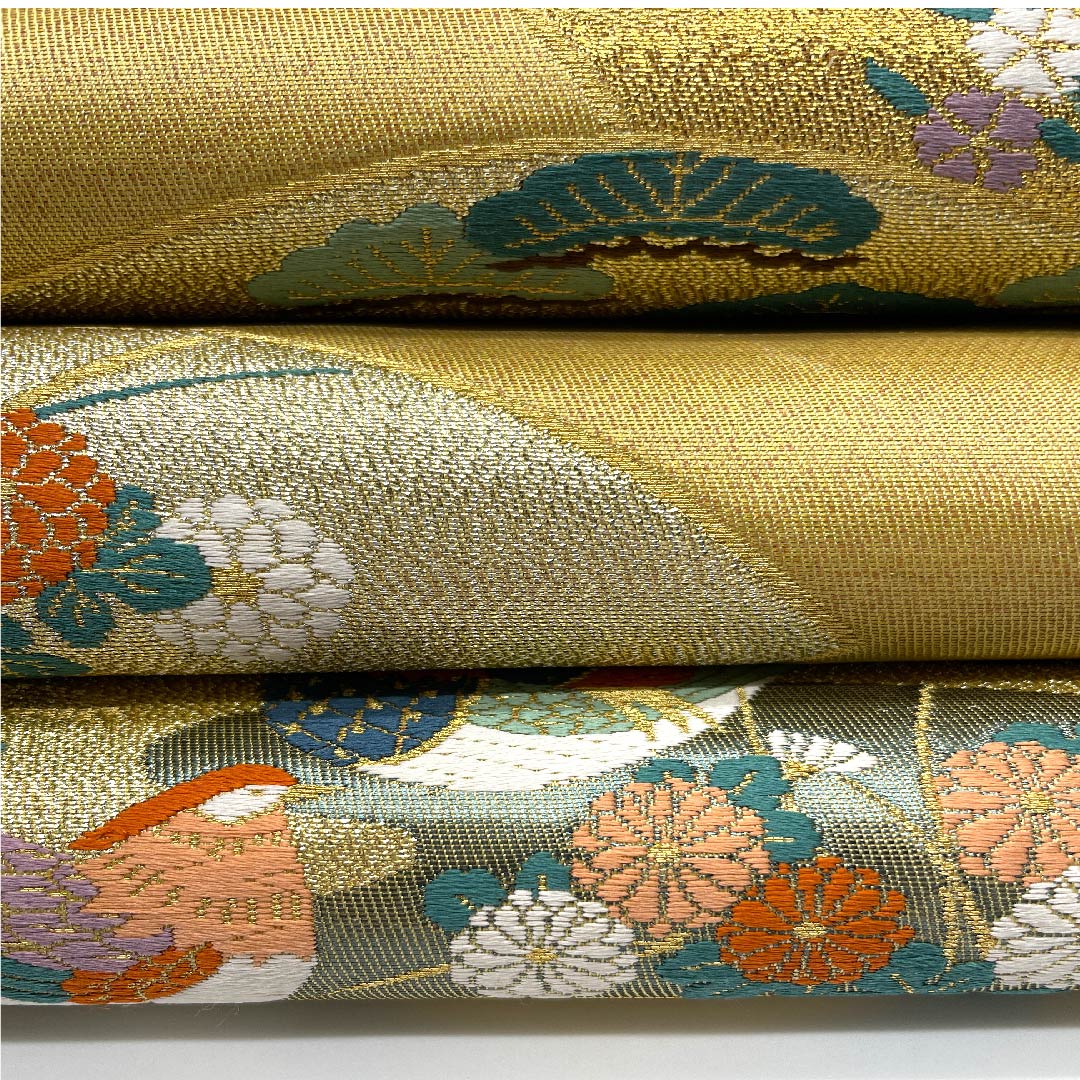 袋帯 麦藁色(むぎわらいろ) 本金摺箔二重織 留袖用 鴛鴦 帯丈432cm 正絹 Aランク 六通 フォーマル 金系 1123004753321