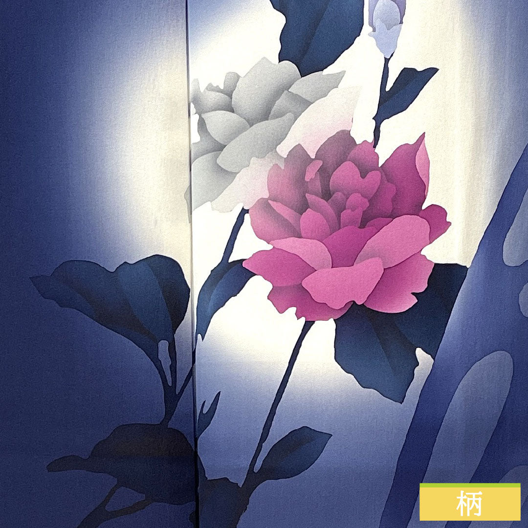 訪問着 正絹 袷 身丈159cm 裄丈65cm 濃紺色(のうこんいろ) 蝶 薔薇 Aランク 紺系 1112005883318