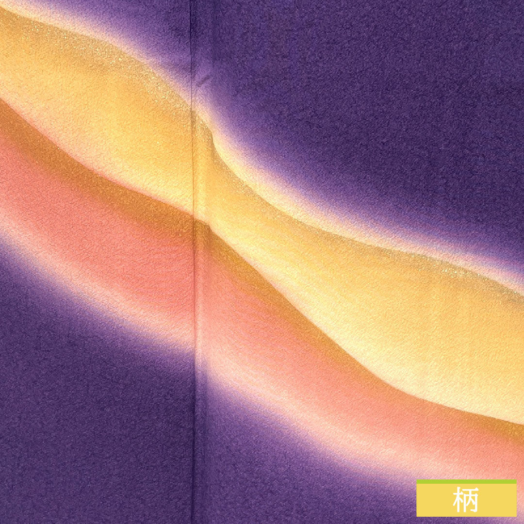 訪問着 正絹 袷 身丈163.5cm 裄丈68cm 江戸紫色(えどむらさきいろ) タタキ染 遠山模様 しあわせガード加工 Sランク 紫系 1112004862420
