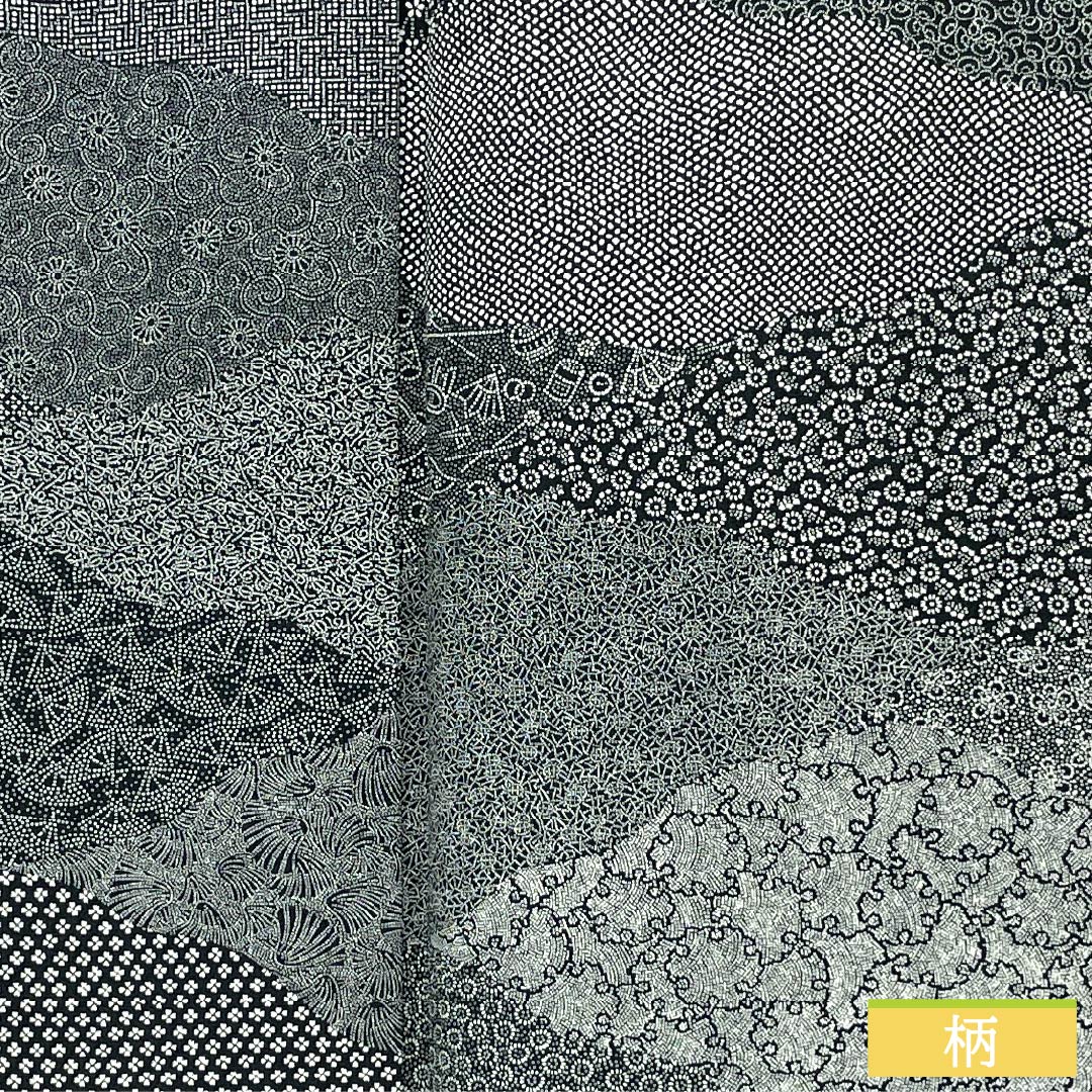 小紋 正絹 Sランク 身丈164.5cm 裄丈66.5cm 袷 金田染工 二代目金田昇 江戸小紋 割付文様 型染 モノトーン 1115007202427